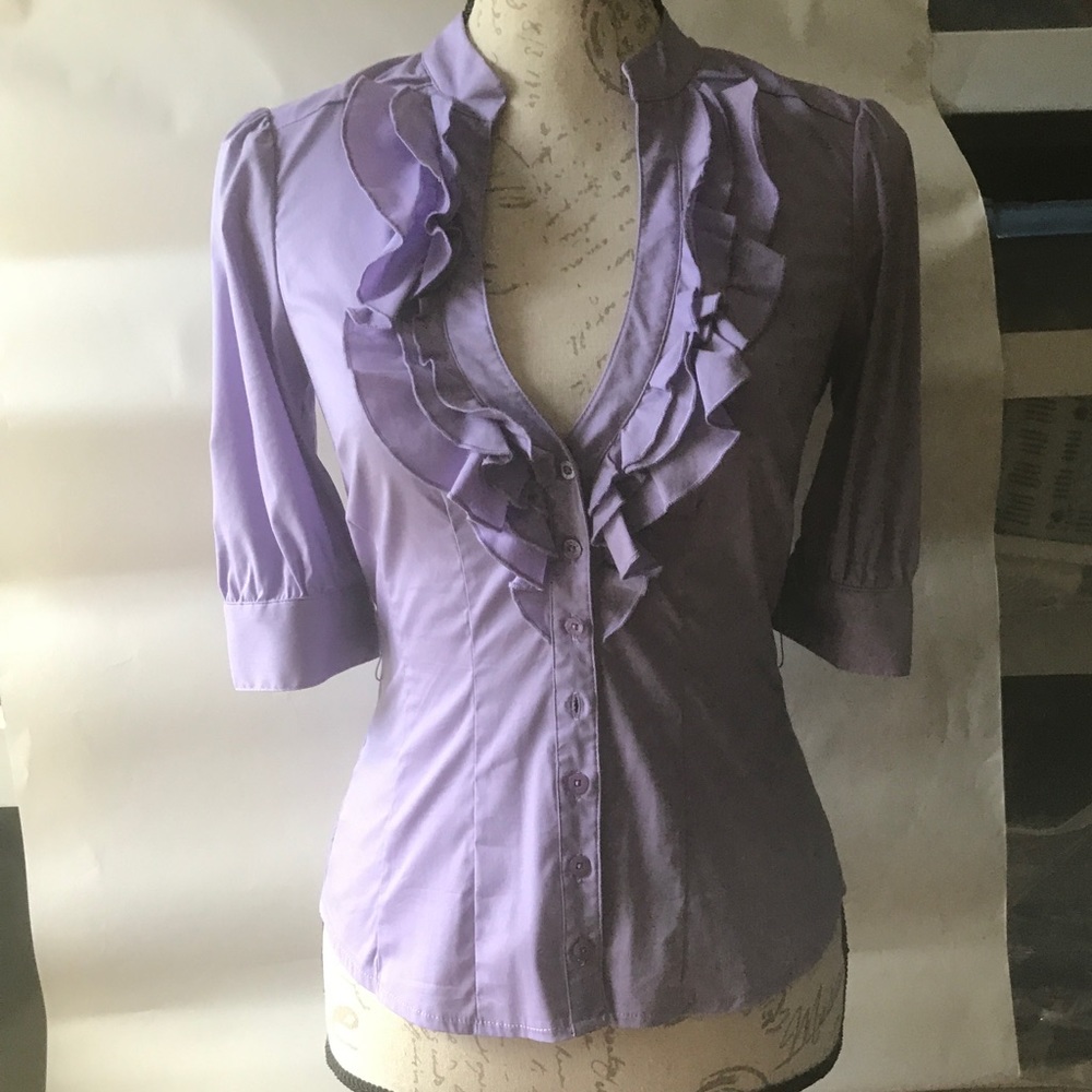 Lot of FOUR ruffled Bebe button-up blouses, XXS